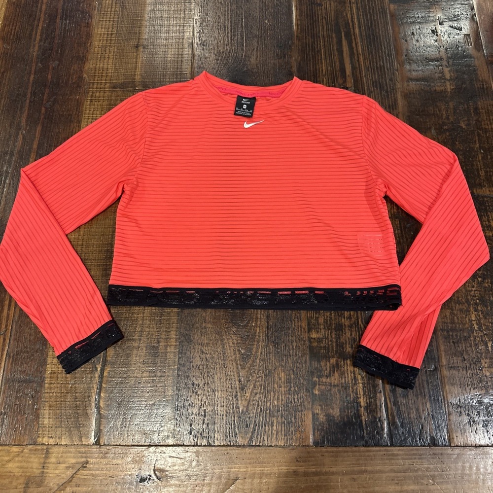 Nike Pro Women's XS Long-sleeve Mesh Crop Top cj4175 644 Red‎